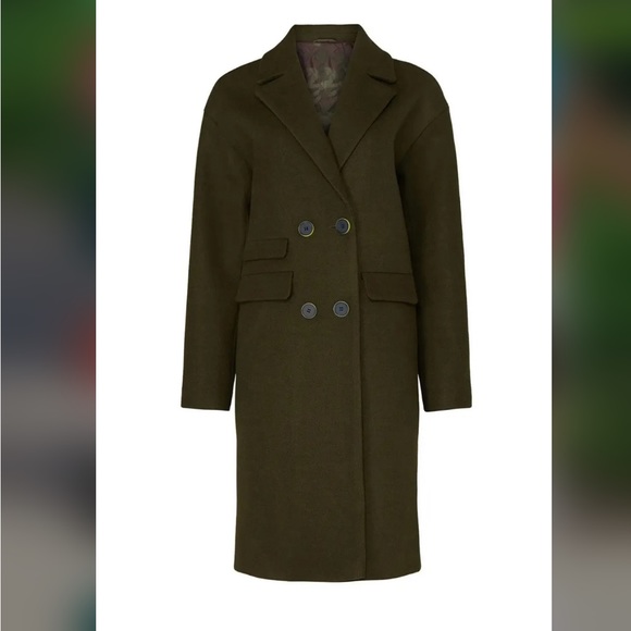 Olive Green Button Front Double Breasted Notch Lapel Coat Size Large - Picture 3 of 10